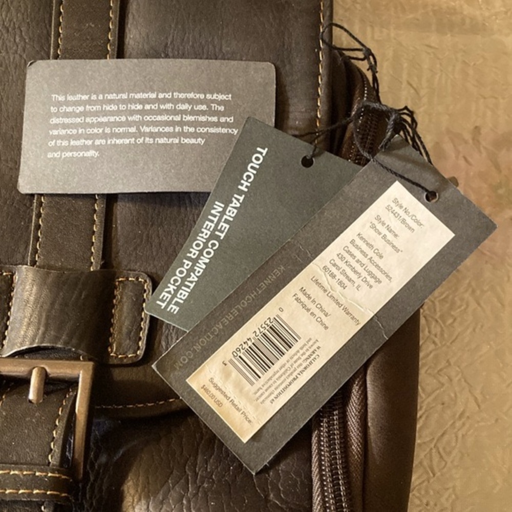 NWT Kenneth Cole Reaction Leather Show Business Design Laptop Bag Briefcase - Picture 3 of 16